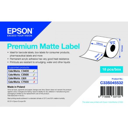 Epson Prémium Matt címke  102mm*76mm