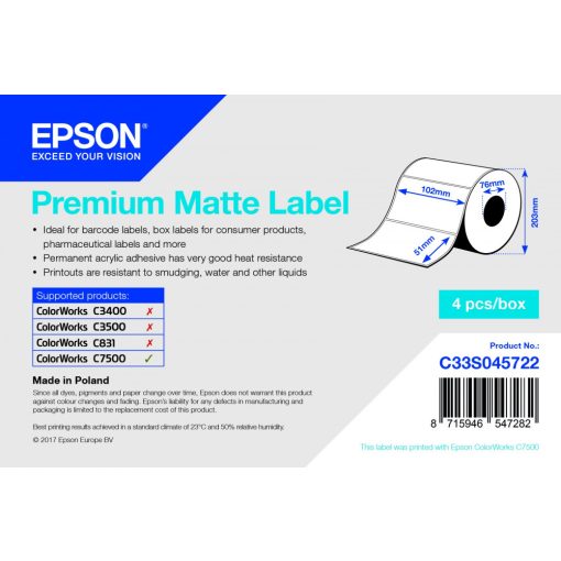 Epson 102mm*51mm, 2310 Prémium Matt inkjet címke